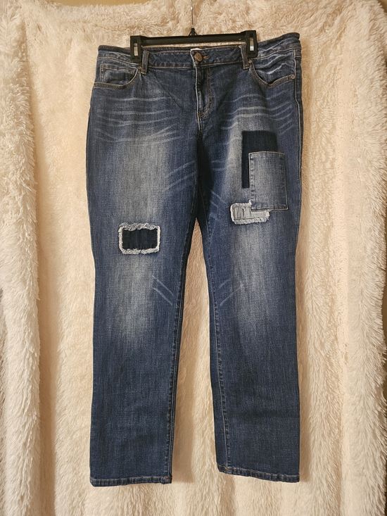 CAbi Denim - Size 16 Distressed Patchwork Blue Jeans